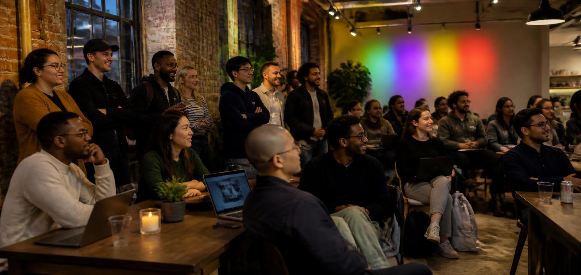 A diverse group of community members together